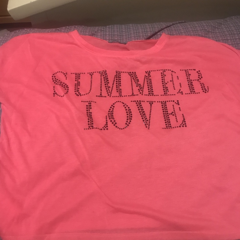 Neon pink summer lose short sleeve crop top